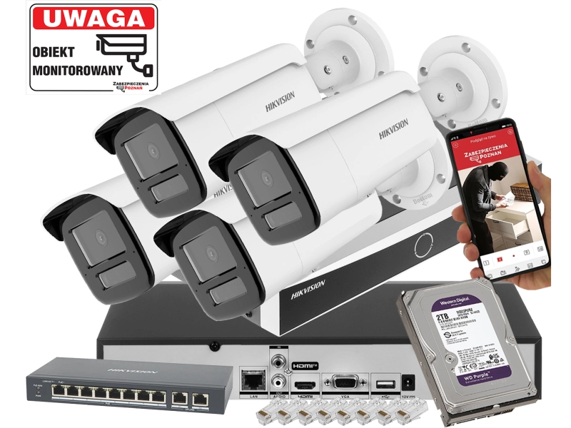 Zestaw 4 kamer IP DS-2CD2545FWD-I Hikvision 4 Mpx IR10
