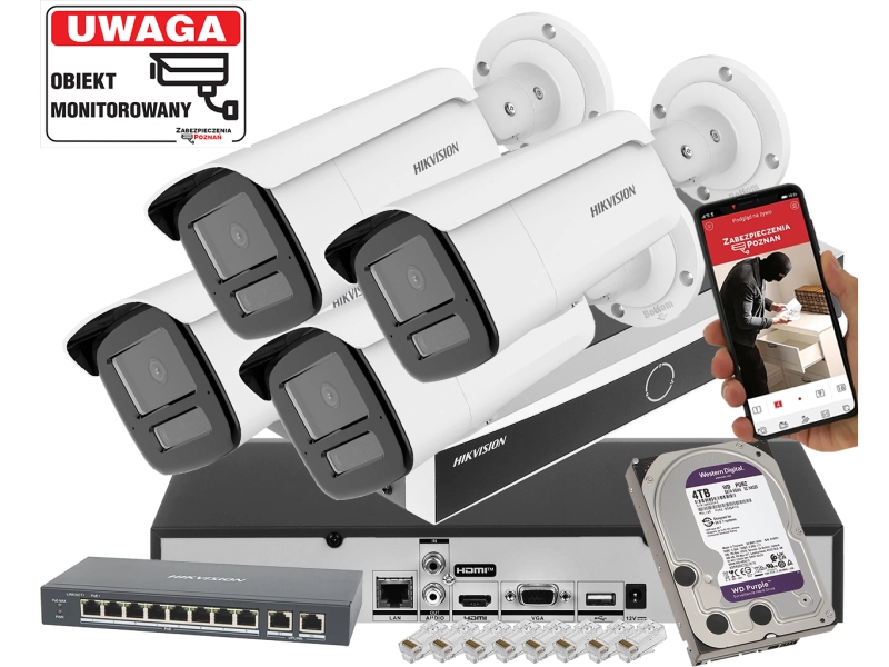 Zestaw 4 kamer IP DS-2CD2545FWD-I Hikvision 4 Mpx IR10