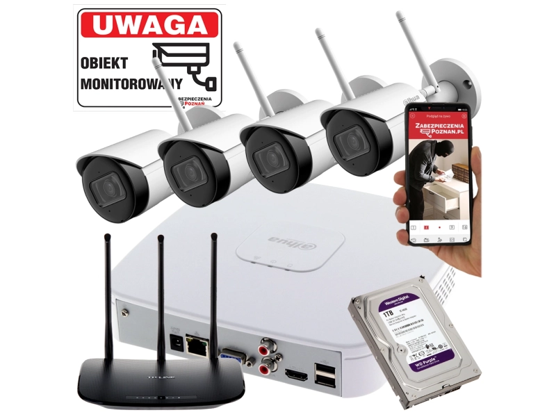 Monitoring domu 4 kamery WiFi 4MPx IPC-HFW1430DS-SAW-0280B Detekcja ruchu Mikrofon Aplikacja