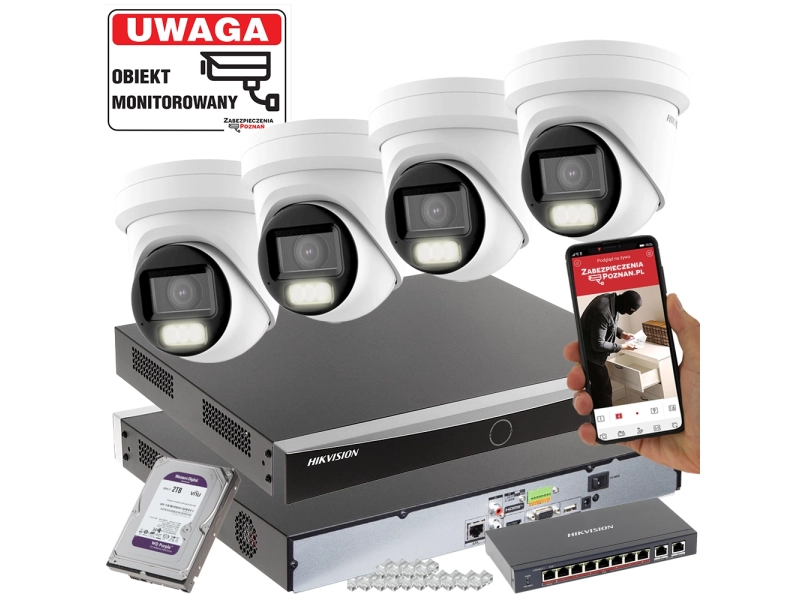 4 kamery zestaw Hikvision DS-2CD2H43G2-LIZS2U(2.8-12mm) 4MPX MotoZoom Smart Hybrid Light Acusense