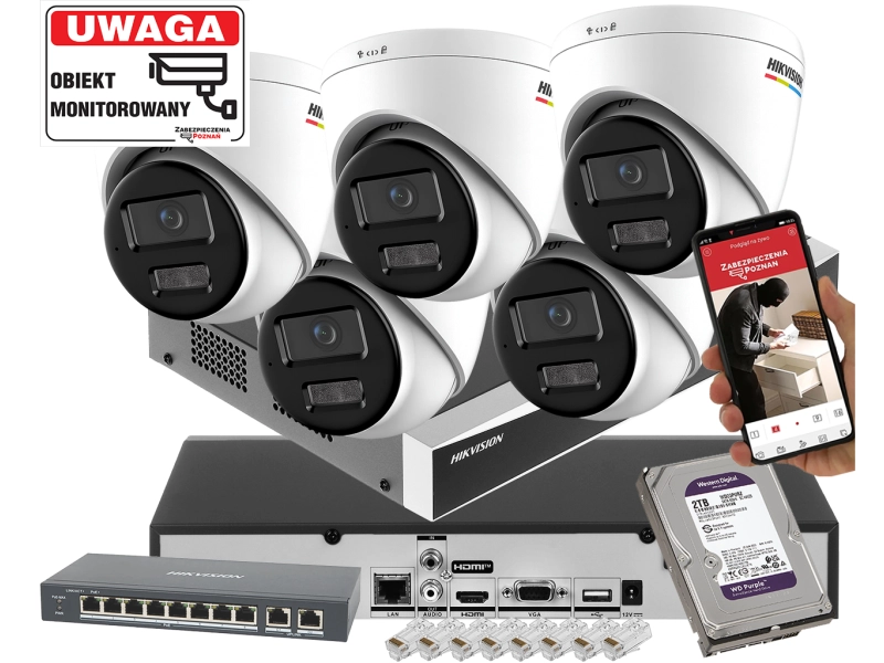 Monitoring Domu 5x kopułowa kamera IP Hikvision DS-2CD1367G3-LIU 6Mpx ColorVu, Smart Hybrid Light, Detekcja ruchu MD 3.0
