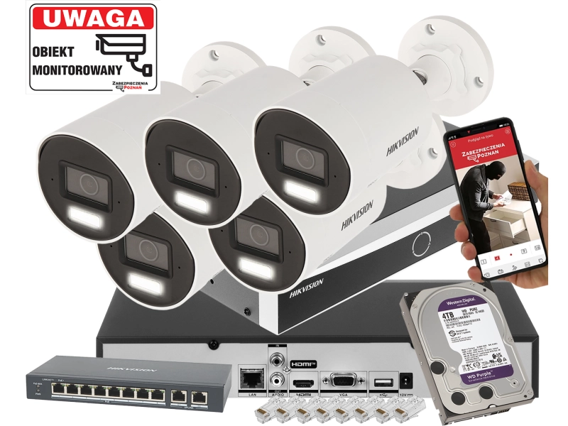 Zestaw 5 kamer IP HIKVISION DS-2CD2083G2-LI2U 8Mpx Pełna Analityka Acusense Smart Hybrid Light