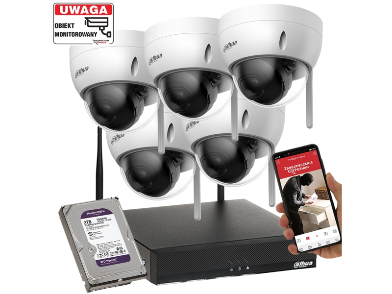 Zestaw 5 kamer WiFi do biura Dahua IPC-HDBW1430DE-SW-0280B 4MPx Detekcja ruchu MicroSD Aplikacja 2TB