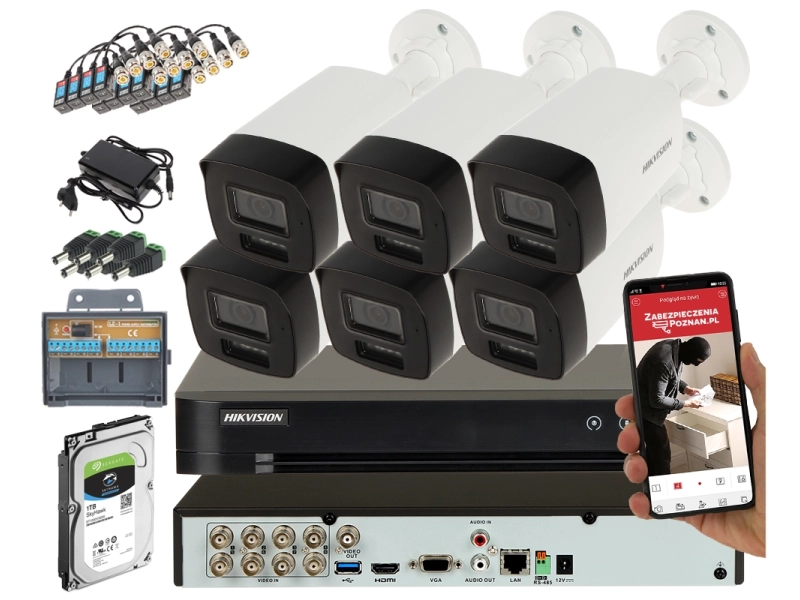 Zestaw 6 kamer do monitoringu zewnętrznego Hikvision DS-2CE17K0T-LFS 2.8 mm 5 MPx TurboHD Acusense