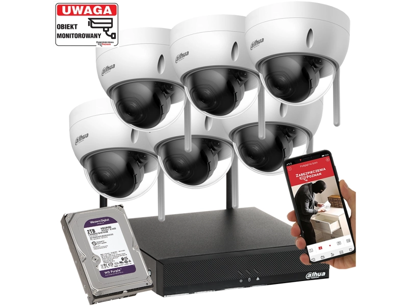 Zestaw 6 kamer WiFi do biura Dahua IPC-HDBW1430DE-SW-0280B 4MPx Detekcja ruchu MicroSD Aplikacja 2TB