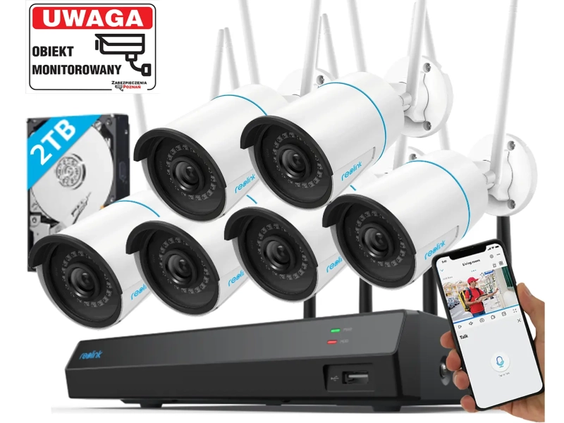 Zestaw monitoringu WiFi 6 kamer Reolink W320 5mpx Inteligentna Detekcja Mikrofon MicroSD + Rejestrator WiFi + 2TB Dysk
