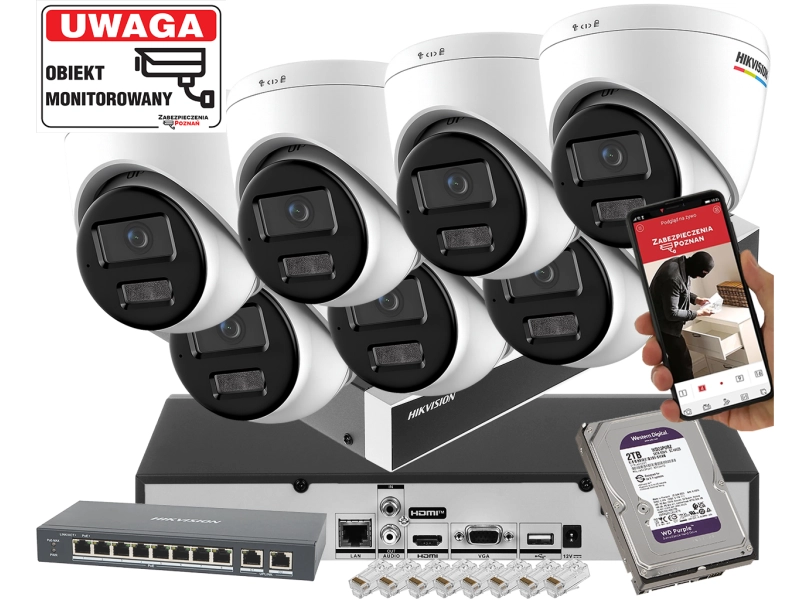 Zestaw monitoringu IP domu Hikvision 7x kamera DS-2CD1367G3-LIU 6Mpx ColorVu, Smart Hybrid Light, Detekcja ruchu MD 3.0