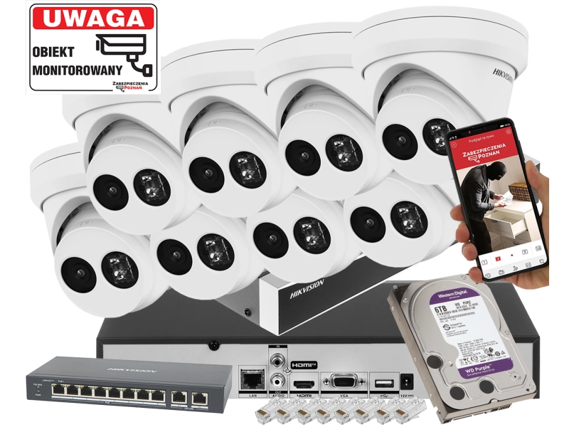 Inteligentny monitoring na 8 kamer IP Hikvision DS-2CD2343G2-IU 4Mpx AcuSense IR30m Mikrofon