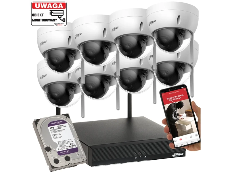 Zestaw 8 kamer WiFi do biura Dahua IPC-HDBW1430DE-SW-0280B 4MPx Detekcja ruchu MicroSD 4TB