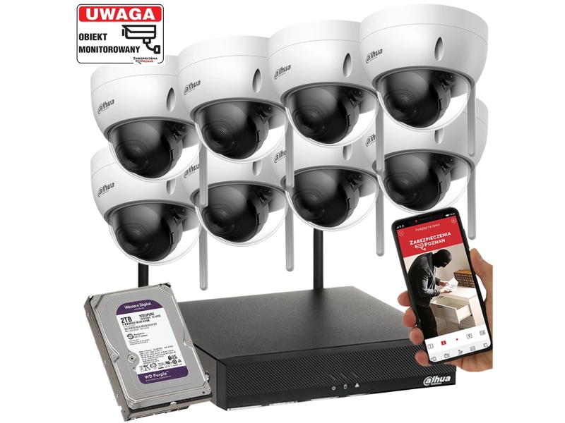 Zestaw 8 kamer WiFi do biura Dahua IPC-HDBW1430DE-SW-0280B 4MPx Detekcja ruchu MicroSD Aplikacja