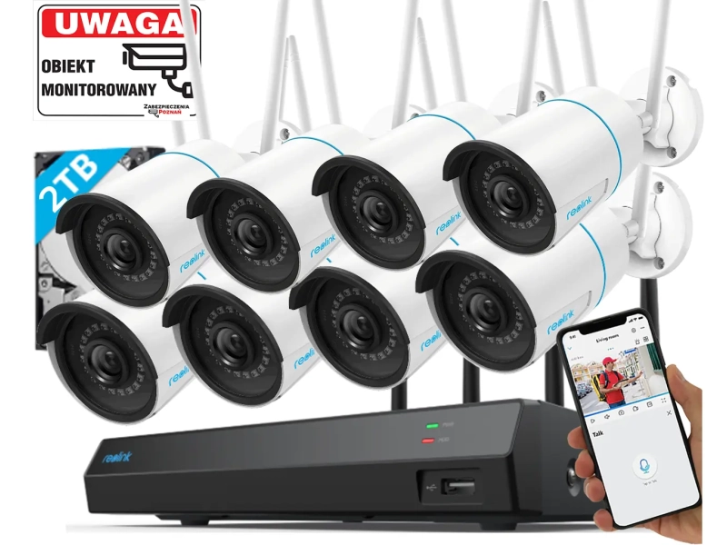 Duży zestaw monitoringu WiFi na 8 kamer Reolink W320 5mpx Inteligentna Detekcja Mikrofon MicroSD + Rejestrator WiFi + 2TB Dysk