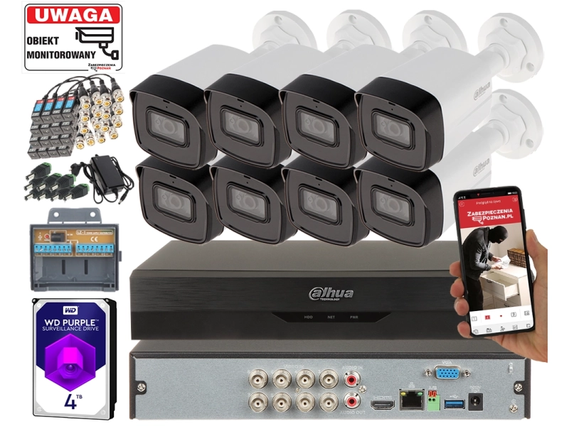 Monitoring firmy 8 kamer 8MPx Dahua HAC-HFW1800TL-A-0360B Wizsense Mikrofon