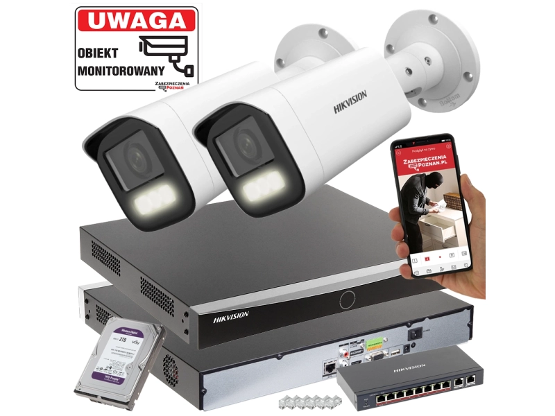 Monitoring 2 kamery 6MPX Hikvision DS-2CD1663G2-LIZU(2.8-12mm) MotoZoom ColorVu, Smart Hybrid Light, Detekcja ruchu MD 2.0