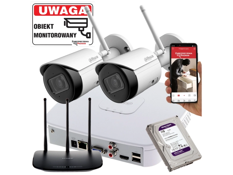 Monitoring domu 2 kamery WiFi 4MPx IPC-HFW1430DS-SAW-0280B Detekcja ruchu Mikrofon Aplikacja