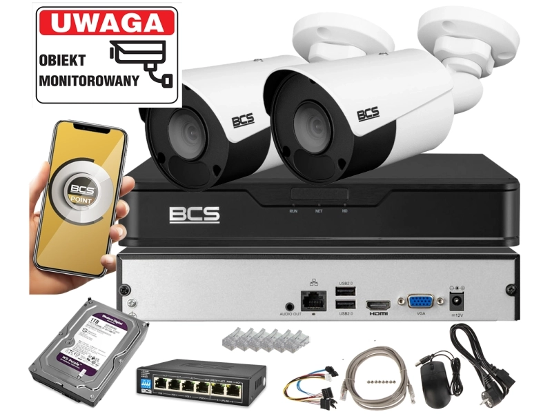 Zestaw monitoringu domu 2 kamery BCS POINT IP BCS-P-TIP14FSR5 4MPx IR 50m Mikrofon
