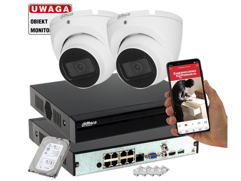 Zestaw do monitoringu 2 kamery rejestrator IPC-HDW1530T-0280B-S6-WHITE 5MPx IR30 Mikrofon PoE