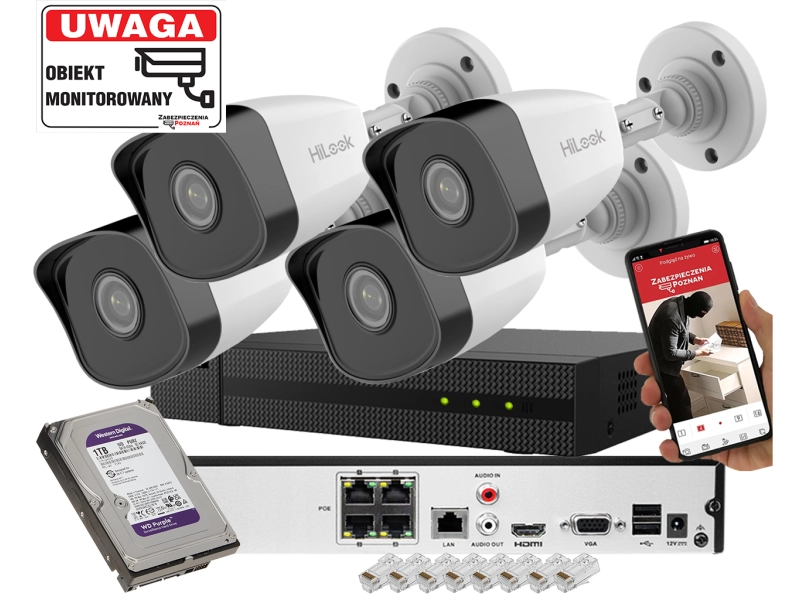 Zestaw do monitoringu 4 kamery IP Hikvision IPCAM-B5 5Mpx