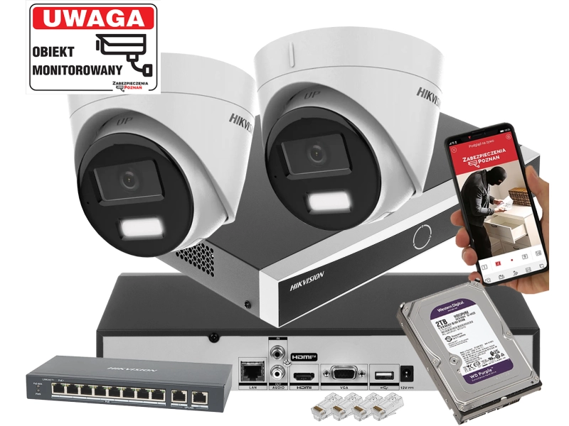 Mały zestaw kamer IP do rozbudowy 2x HIKVISION DS-2CD1343G2-LIU 4MPx z rejestratorem DS-7608NXI-K1 Acusense POE
