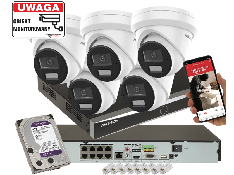 Zestaw kamer IP Hikvision do Domu 5x DS-2CD2363G2-LI2U 6Mpx  AcuSense Smart Hybrid Light 2-Mikrofony