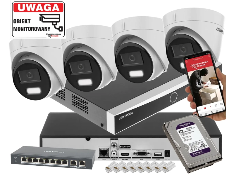 Zestaw monitoringu na podbitkę 4 kamery IP HIKVISION DS-2CD1343G2-LIU 4MP z rejestratorem DS-7608NXI-K1 Acusense POE 2TB