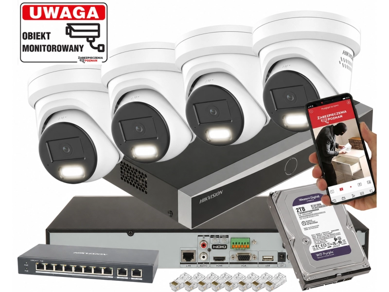 Zestaw kamer kopułowych PRO Hikvision DS-2CD2387G3-LIS2UY/SL 8Mpx AcuSense 3.0, ColorVu 3.0 Smart Hybrid Light 2-Mikrofony