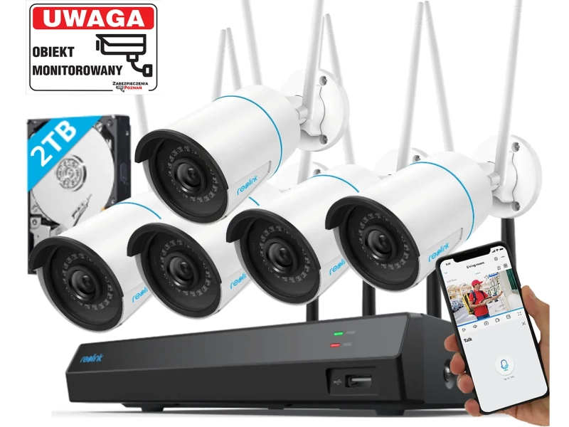 Zestaw kamer WiFi Reolink 5x kamera W320 5mpx Inteligentna Detekcja Mikrofon MicroSD + Rejestrator WiFi + 2TB Dysk