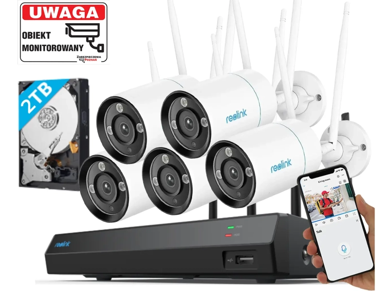 Monitoring Wifi kompletny zestaw 5x kamera W320X 4Mpx ColorX Smart Detekcja Mikrofon + Rejestrator + Dysk 2TB