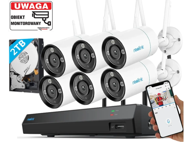 Monitoring Wifi zestaw 6 kamer W320X 4Mpx ColorX Smart Detekcja Mikrofon + Rejestrator + Dysk 2TB