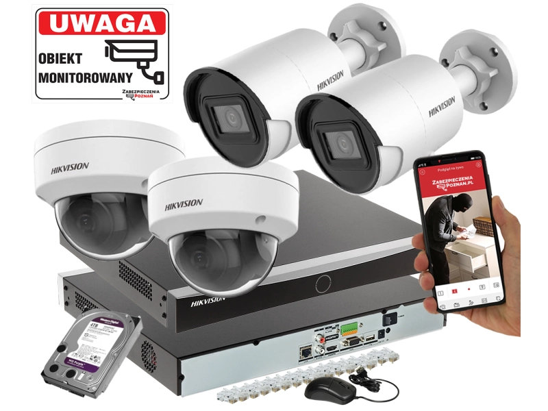 Zestaw monitoringu 4 kamery HIKVISION DS-2CD2043G2-I/DS-2CD2143G2-I Pełna Analityka Acusense 4Mpx + Switch PoE
