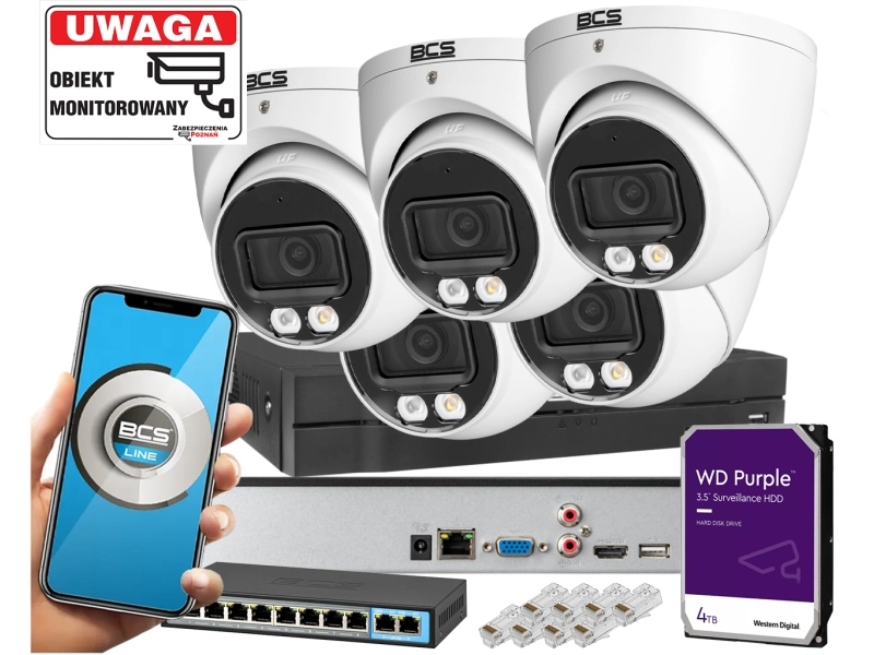 System monitoringu IP do Firmy 5 kamera kopułowa IP BCS-L-EIP15FCR3L3-Ai 1 5MPx Dualny oświetlacz LED + IR Night Color, Aplikacja Mikrofon PoE