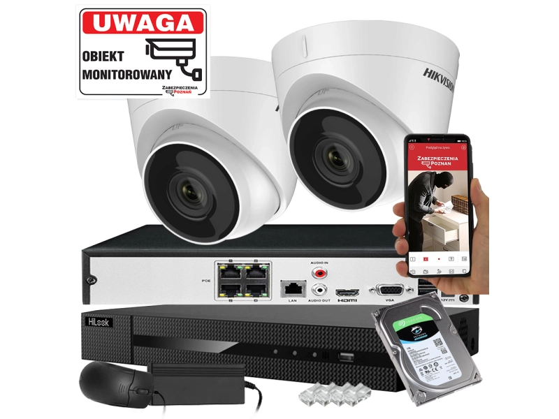 Zestaw monitoringu domu 2 kamery IP Hikvision IPCAM-T4 4Mpx PoE