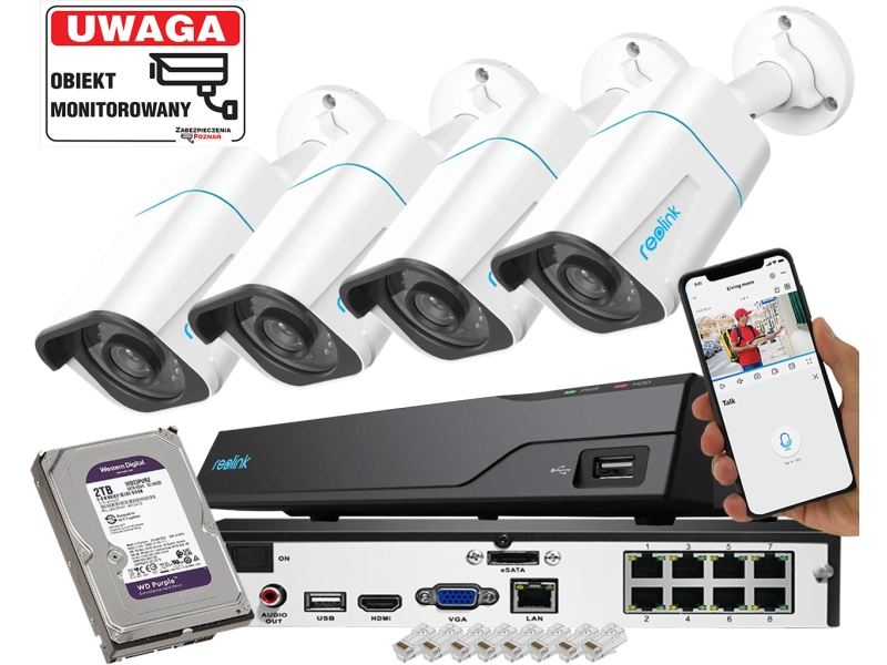 Zestaw Monitoringu Domu 4x Kamera zewnętrzna IP Reolink RLC-810A 8Mpx 4K Inteligentna Detekcja MicroSD POE