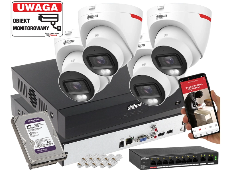 Zestaw monitoringu Domu IP Dahua 4x IPC-HDW2849T-S-LED-0280B-PRO 8MPx WizSense WizColor SMD PLUS Mikrofon