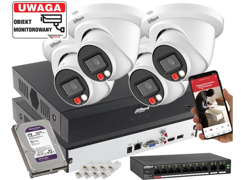 Zestaw monitoringu Domu IP Dahua 4x IPC-HDW2849TM-S-IL-0280B 8MPx Wykrywanie dźwięku, Podwójny oświetlacz, Analityka