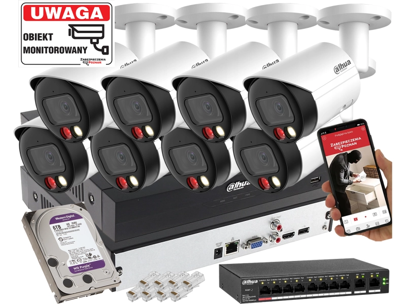 Mocny Zestaw monitoringu do Dużego Domu IP Dahua 8x IPC-HFW2449S-S-IL-0280B 4MPx Wykrywanie dźwięku, Podwójny oświetlacz, Analityka