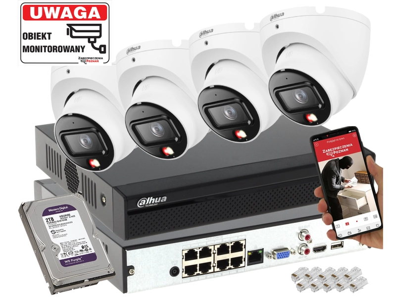 System monitoringu Domu 4 kamera IP 8MPx Dahua IPC-HDW1839T-A-IL-0280B-S6 SMD człowiek + Smart Dual Light + Full-Color