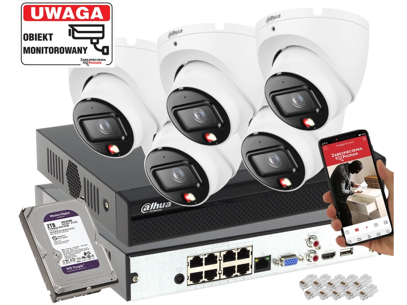 Zestaw monitoringu 5 kamera IP 8MPx Dahua IPC-HDW1839T-A-IL-0280B-S6 SMD człowiek + Smart Dual Light + Full-Color