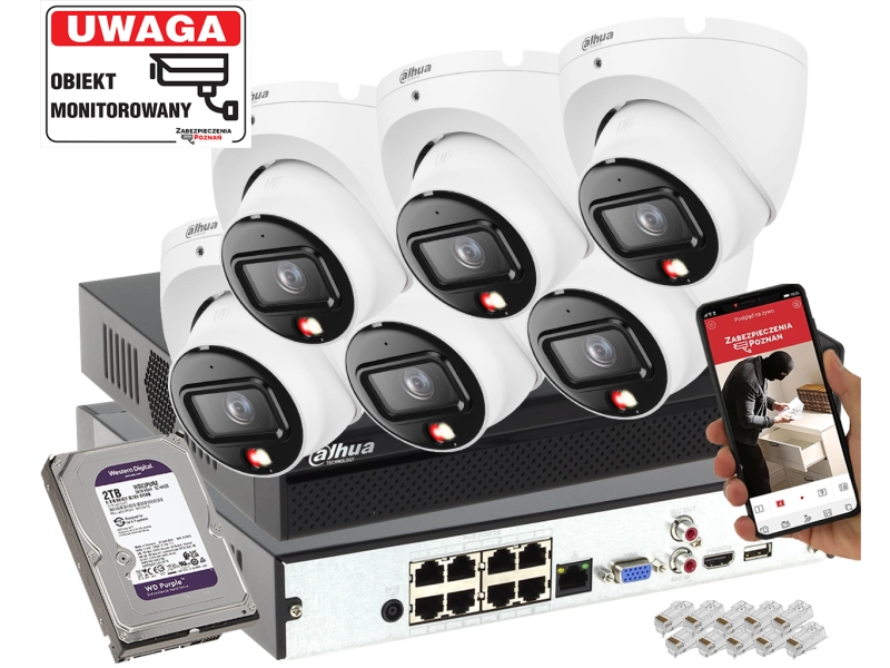 Zestaw 6 kamer IP 8MPx Dahua IPC-HDW1839T-A-IL-0280B-S6 SMD człowiek + Smart Dual Light + Full-Color
