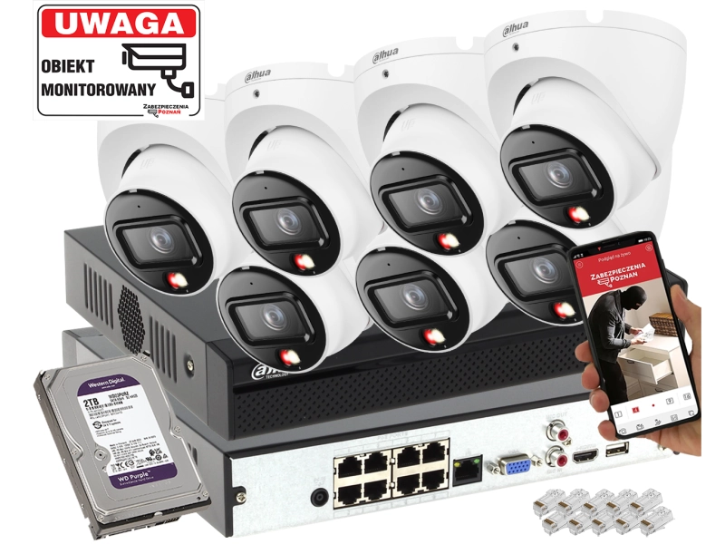 System monitoringu 7x kamera IP 8MPx Dahua IPC-HDW1839T-A-IL-0280B-S6 SMD człowiek + Smart Dual Light + Full-Color