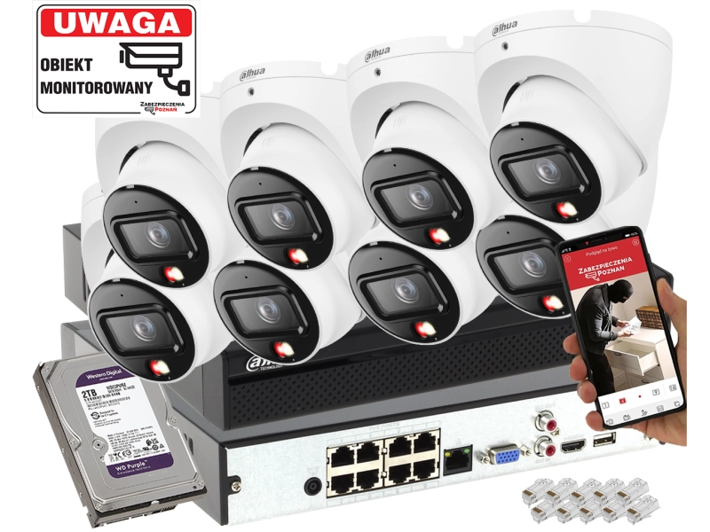 Zestaw monitoringu Domu 8x kamera IP 8MPx Dahua IPC-HDW1839T-A-IL-0280B-S6 SMD człowiek + Smart Dual Light + Full-Color