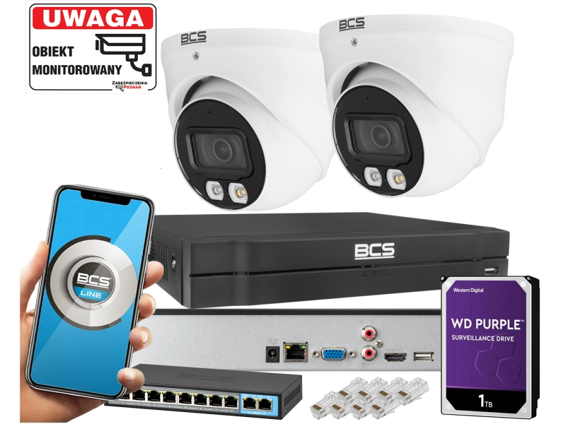 Zestaw monitoringu na wejście kopułowa 2x Kamera BCS-L-EIP14FSR3L3 4MPx Dualny oświetlacz LED + IR Skylight,  Aplikacja Mikrofon PoE