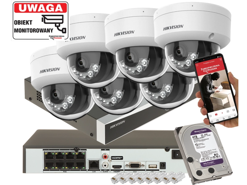 Zestaw monitoringu ogrodu 6x kamera IP Hikvision DS-2CD1183G2-LIUF 8Mpx Smart Hybrid Light + detekcja ruchu 2.0 (MD 2.0)