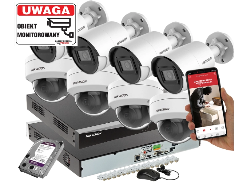 Zestaw monitoringu posesji 8 kamer HIKVISION DS-2CD2043G2-I/DS-2CD2143G2-I Pełna Analityka Acusense 4Mpx + Switch PoE