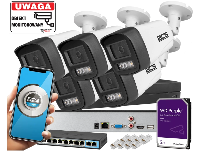 Zestaw 5 kamer do monitoringu zewnętrznego BCS-L-TIP14FSR3L3 4MPx Dualny oświetlacz LED + IR Skylight,  Aplikacja Mikrofon PoE