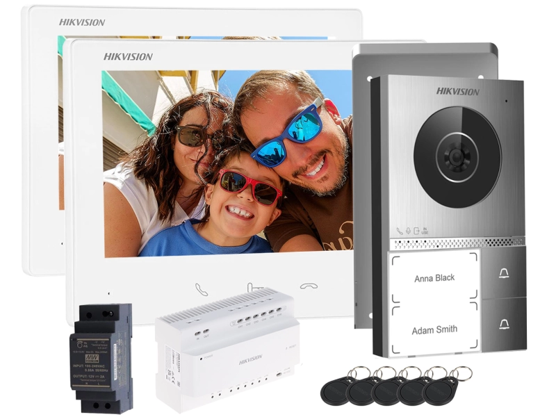 Zestaw wideodomofonowy DS-KIS705EY-2 Hikvision 2-Lokatorski z Dwoma Monitorami - 2 żyłowy na Furtkę i Bramę