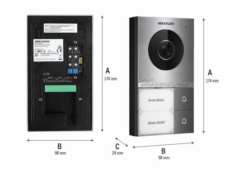 Zestaw wideodomofonowy DS-KIS705EY-2 Hikvision 2-Lokatorski z Dwoma Monitorami - 2 żyłowy na Furtkę i Bramę
