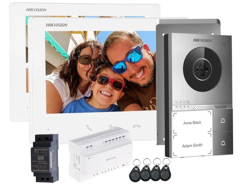 Zestaw wideodomofonowy DS-KIS705EY-2 Hikvision 2-Lokatorski z Dwoma Monitorami - 2 żyłowy na Furtkę i Bramę