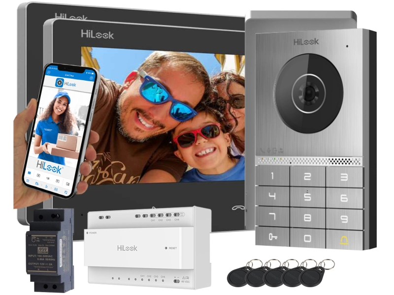 Zestaw wideodomofonowy HD-VIS-02-K-2LCD HiLook by Hikvision - 2 żyłowy Czytnik, szyfrator, Aplikacja na Furtkę i Bramę
