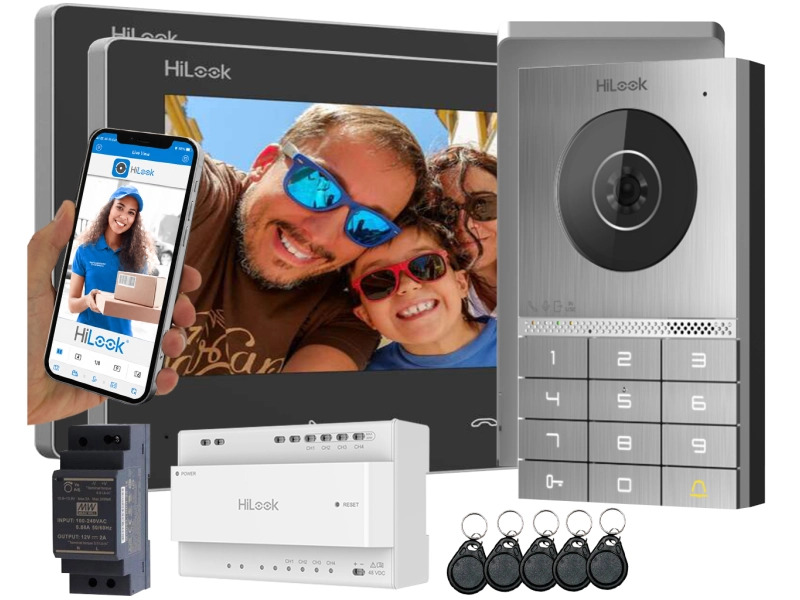 Zestaw wideodomofonowy HD-VIS-02-K-2LCD HiLook by Hikvision - 2 żyłowy Czytnik, szyfrator, Aplikacja na Furtkę i Bramę