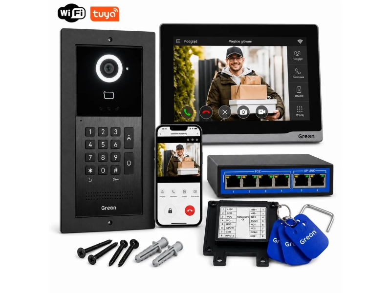 Wideodomofon IP Greon GR-IS2IPS + GR-OS10KG-P Podtynkowy Android 10 WiFi Tuya RFID